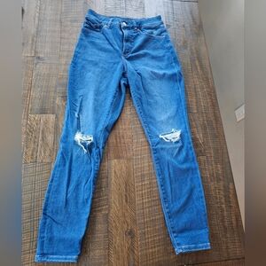 Express Women's Blue Ripped Skinny Jeans